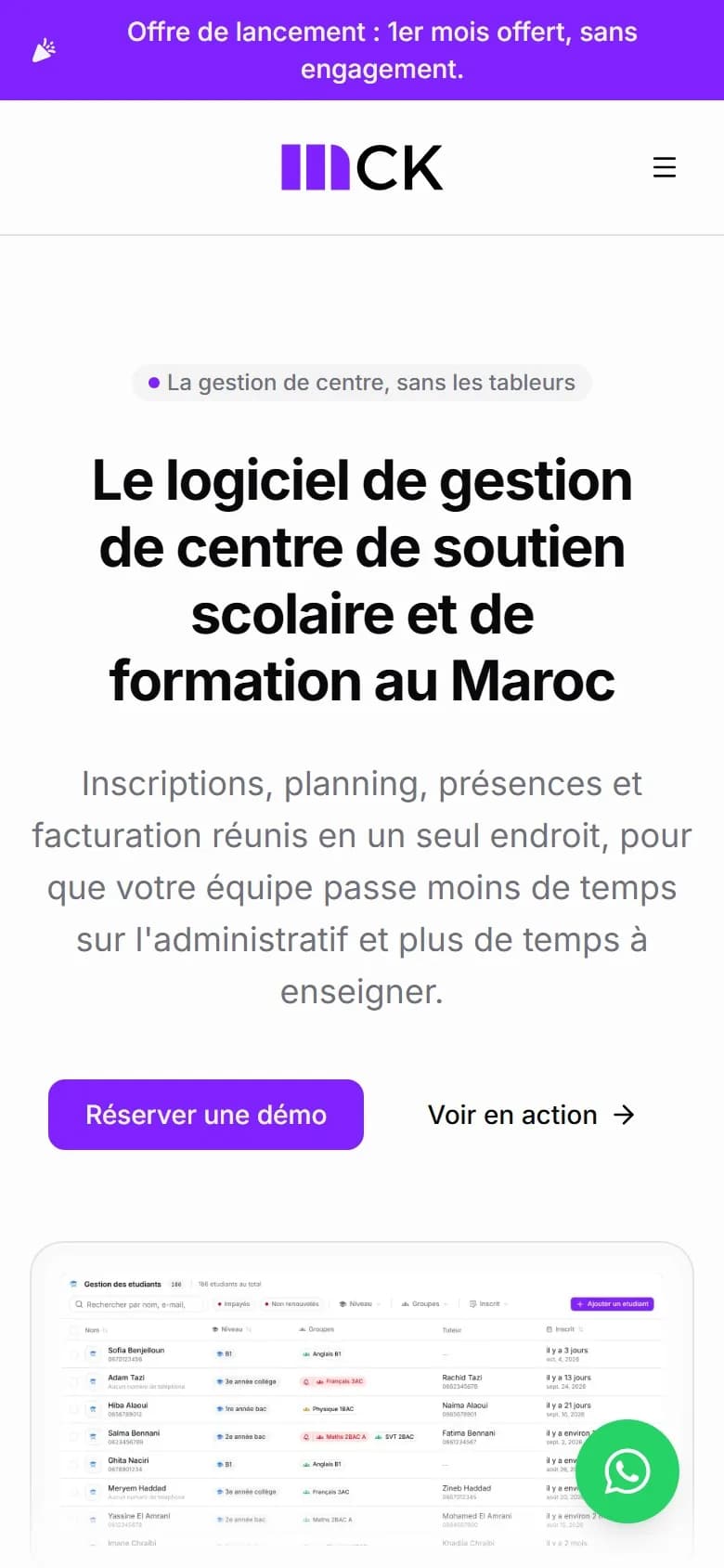 Version mobile du site MyCentreKey